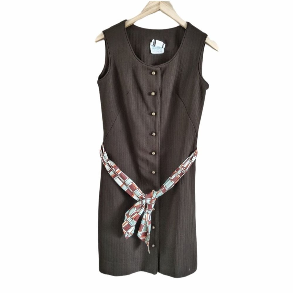 Vintage Barnsville Park Suite Sleeveless Brown Suit Dress With Belt Size 12
